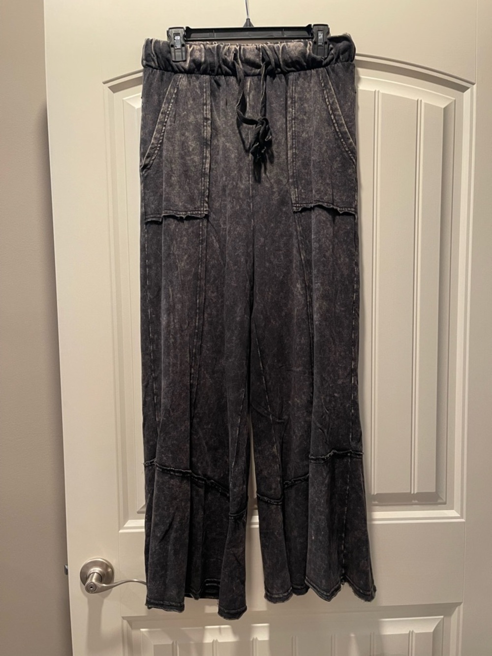 Zenana Washed Black Wide Leg Drawstring Pants